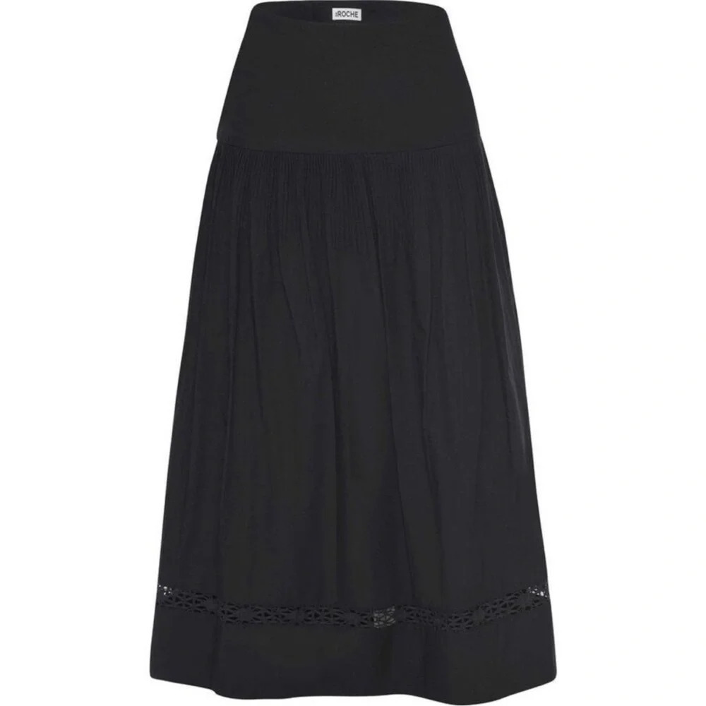 St Roche Winona Crochet Pleated Midi Skirt Black 8 NWT Organic Cotton Feminine - Picture 8 of 9